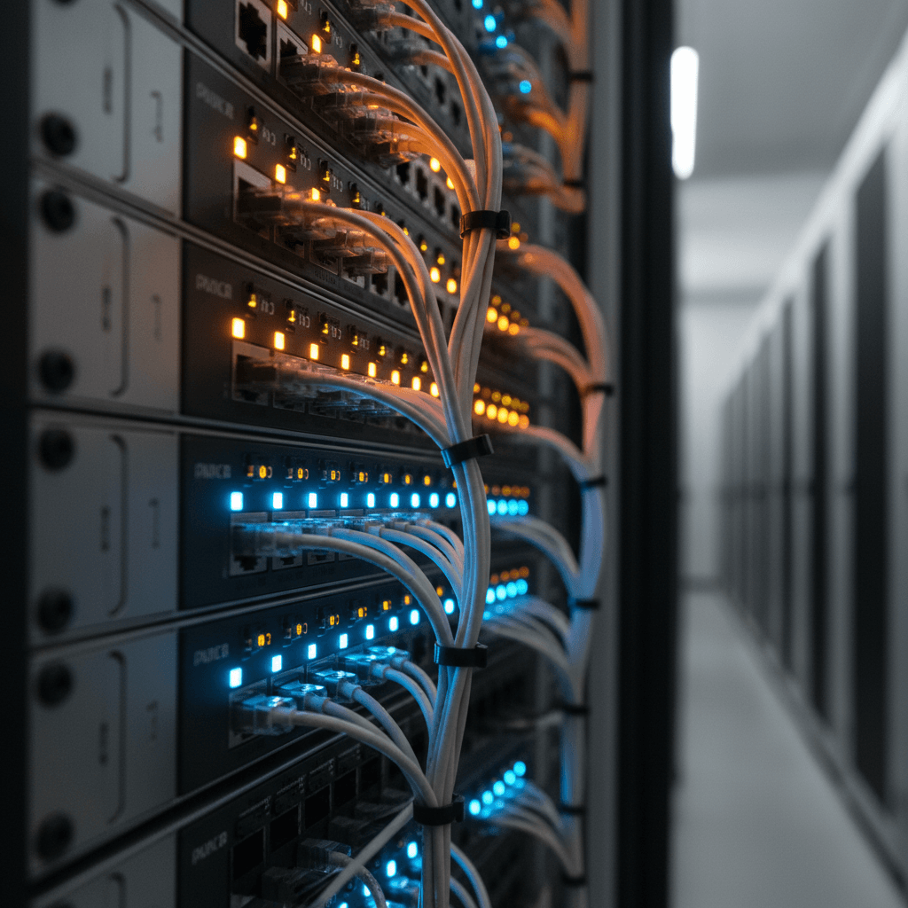 Data center server infrastructure with status indicators