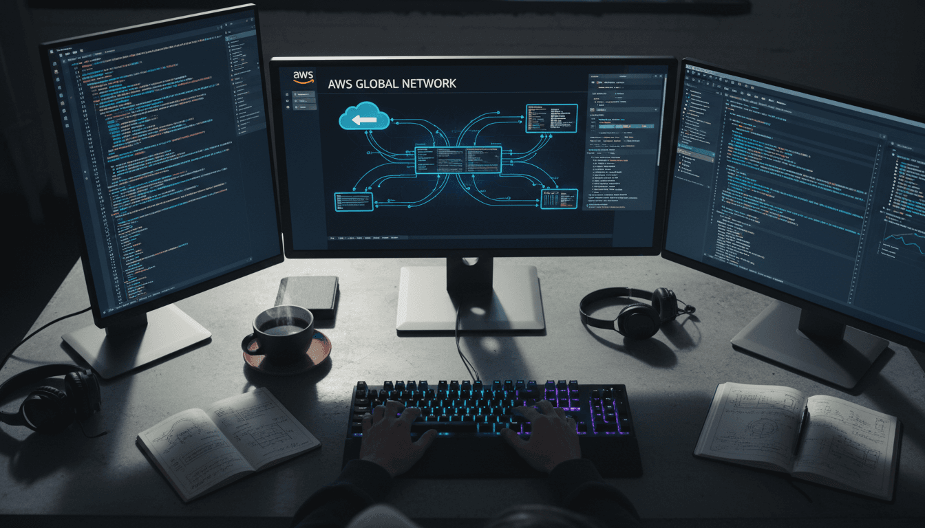 Developer working on cloud infrastructure and DevOps dashboards at modern workspace